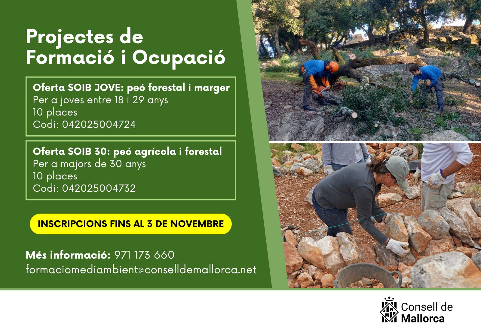 Proyectos de Formación y Empleo: peón forestal, agrícola y marger