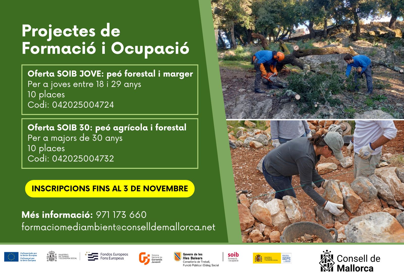 Projectes de Formació i Ocupació: peó forestal, agrícola i marger