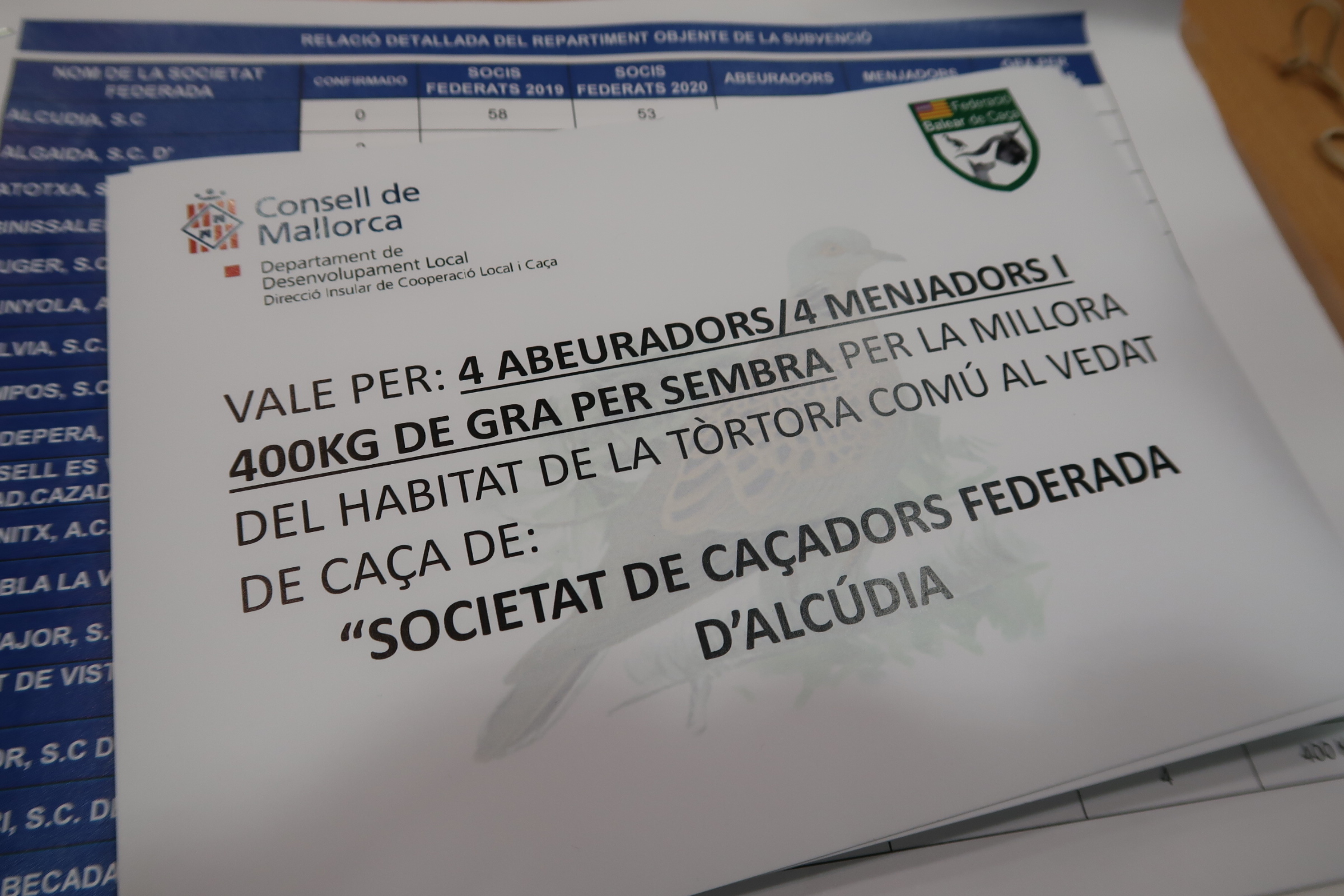 Val bescanviable per a l'adquisició d'estris que contribuiran a la millora de l'habitat de la tórtora