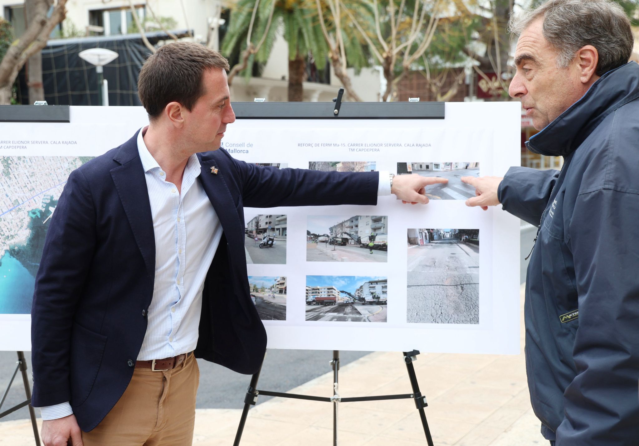 El president del Consell de Mallorca, Llorenç Galmés, visita les obres de reforma de l’avinguda Elionor Servera de Cala Rajada.