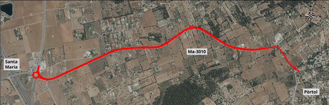 Mapa del traçat del nou vial que junta l'inici del poble de Pòrtol amb el cementiri de Santa Maria.