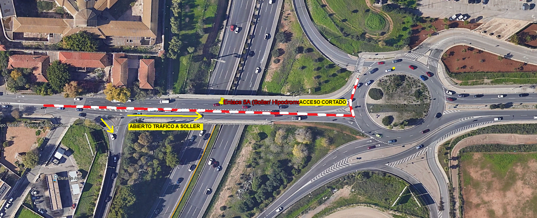Imatge del tall del trànsit al ramal de la carretera de Sóller cap a la via de Cintura.