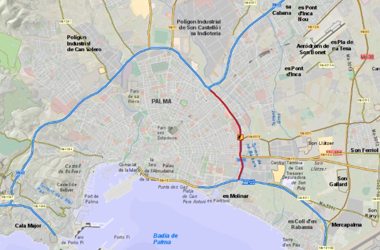 Plano de los tramos afectados por los cortes en via de cintura.
