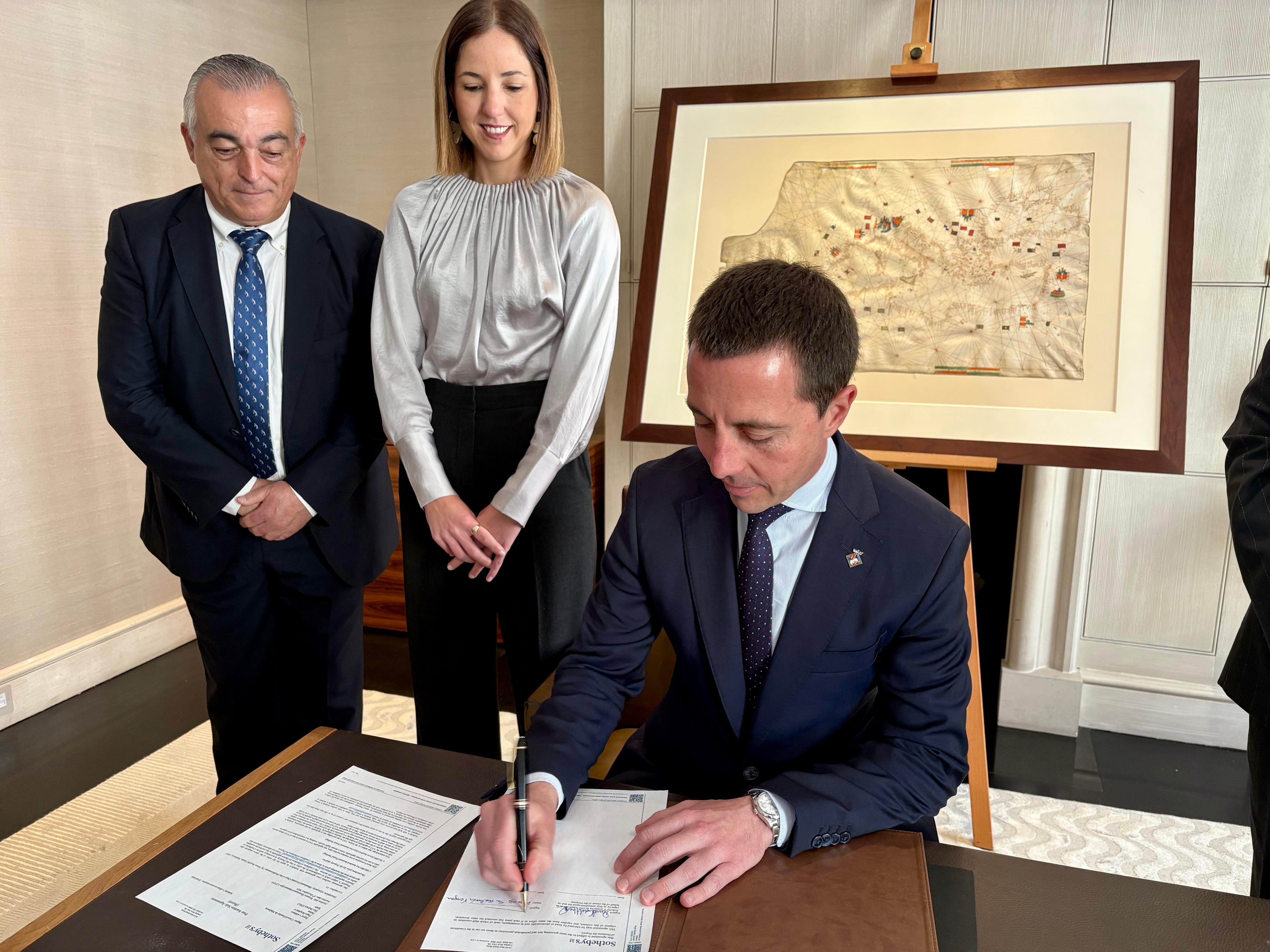 Acte d'adquisició de la carta portolana de Pere Rossell a Sotheby’s, Londres.